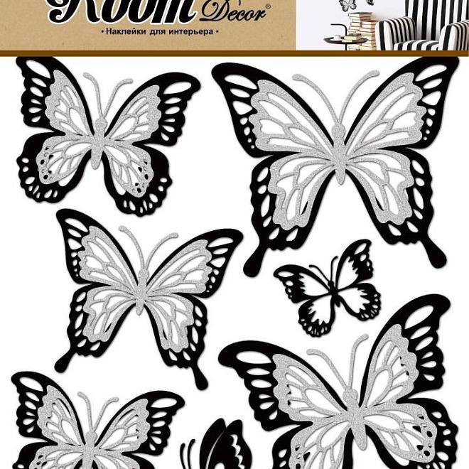 Наклейки для декора 5001 многослойные бабочки с серебр блестками